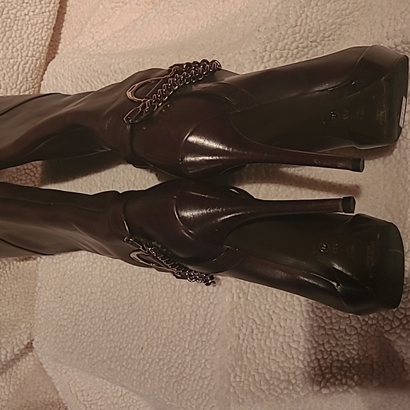 Ralph Lauren Collection made in Italy brown leather boots w/ chain and straps - Picture 3 of 7